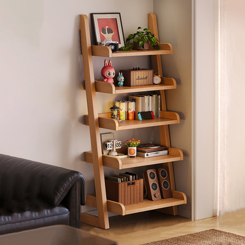 Modern Minimalist Trapezoid Rubberwood Solid Wood Sandwich Panel Floor-Standing Bookshelf – 4/5-Shelf, Ideal for Study