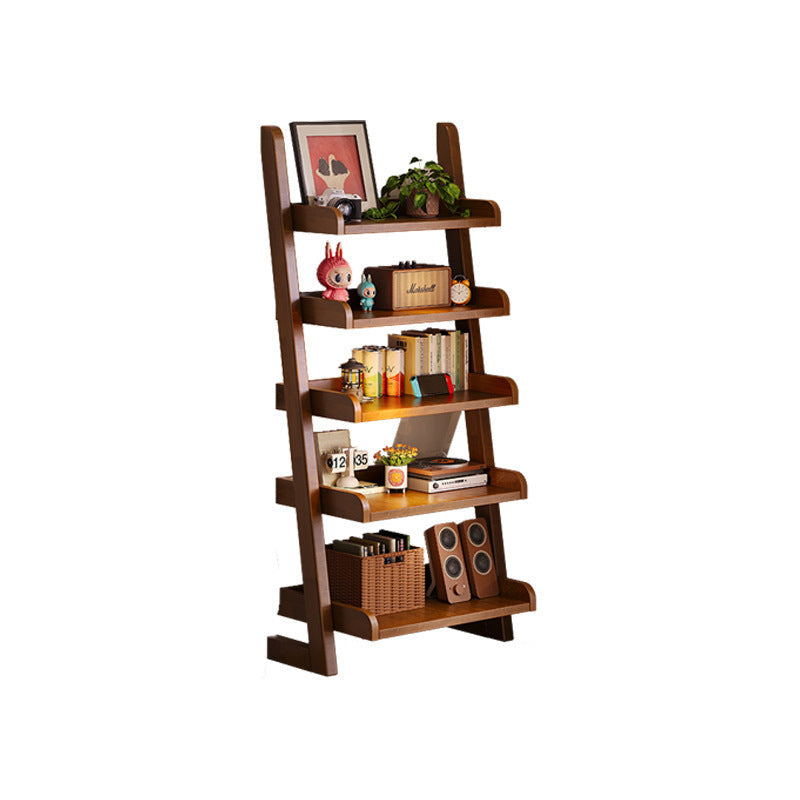 Modern Minimalist Trapezoid Rubberwood Solid Wood Sandwich Panel Floor-Standing Bookshelf – 4/5-Shelf, Ideal for Study