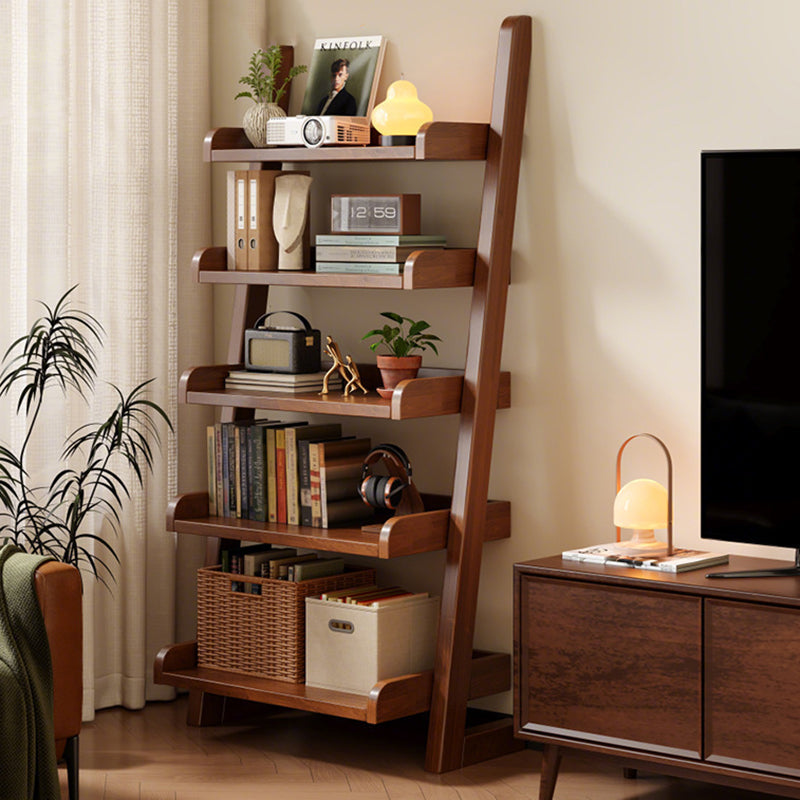 Modern Minimalist Trapezoid Rubberwood Solid Wood Sandwich Panel Floor-Standing Bookshelf – 4/5-Shelf, Ideal for Study