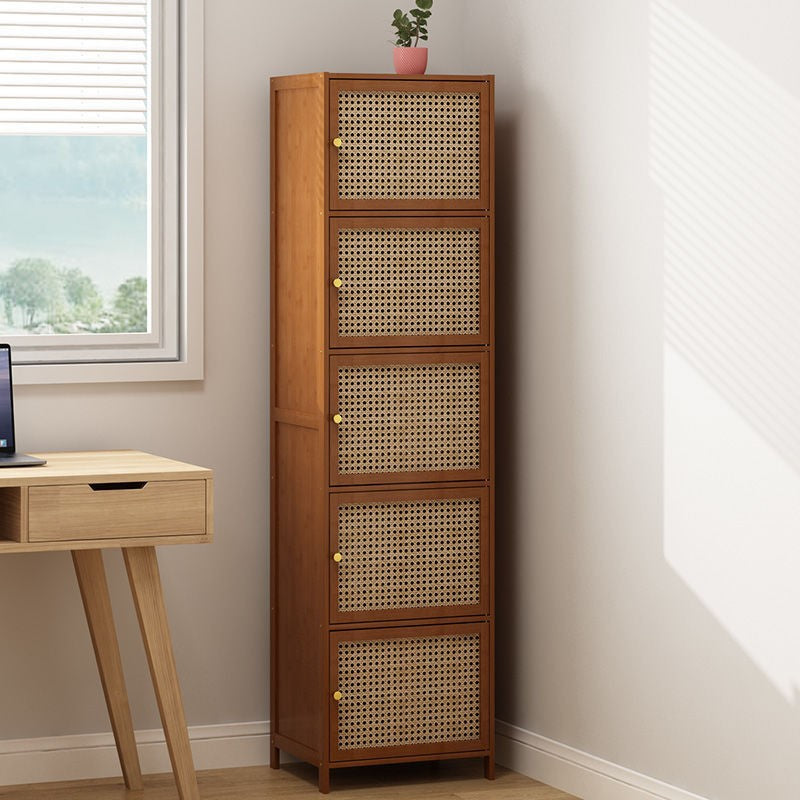 Chic Modern Minimalist Square Wood & Plastic Rattan Weave Storage Cabinet - 2/3/4/5/6-Cabinet Options for Study