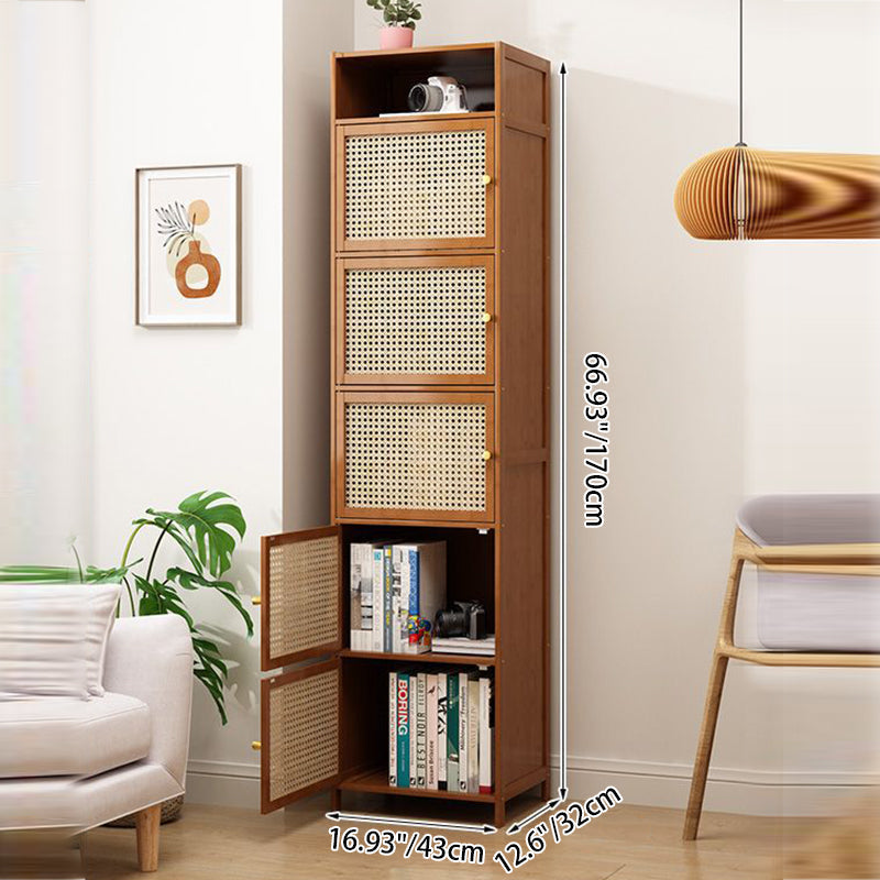 Chic Modern Minimalist Square Wood & Plastic Rattan Weave Storage Cabinet - 2/3/4/5/6-Cabinet Options for Study