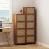 Chic Modern Minimalist Square Wood & Plastic Rattan Weave Storage Cabinet - 2/3/4/5/6-Cabinet Options for Study