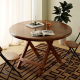 Sleek Modern Round Dining Table - Foldable with MDF Top and Iron Frame, Seats 2-8