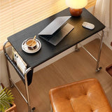 Contemporary Industrial Narrow Rectangular Desk with PU Leather Top – 1-Tier Movable MDF Desk in Stainless Steel Frame for Home Office