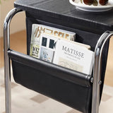 Contemporary Industrial Narrow Rectangular Desk with PU Leather Top – 1-Tier Movable MDF Desk in Stainless Steel Frame for Home Office