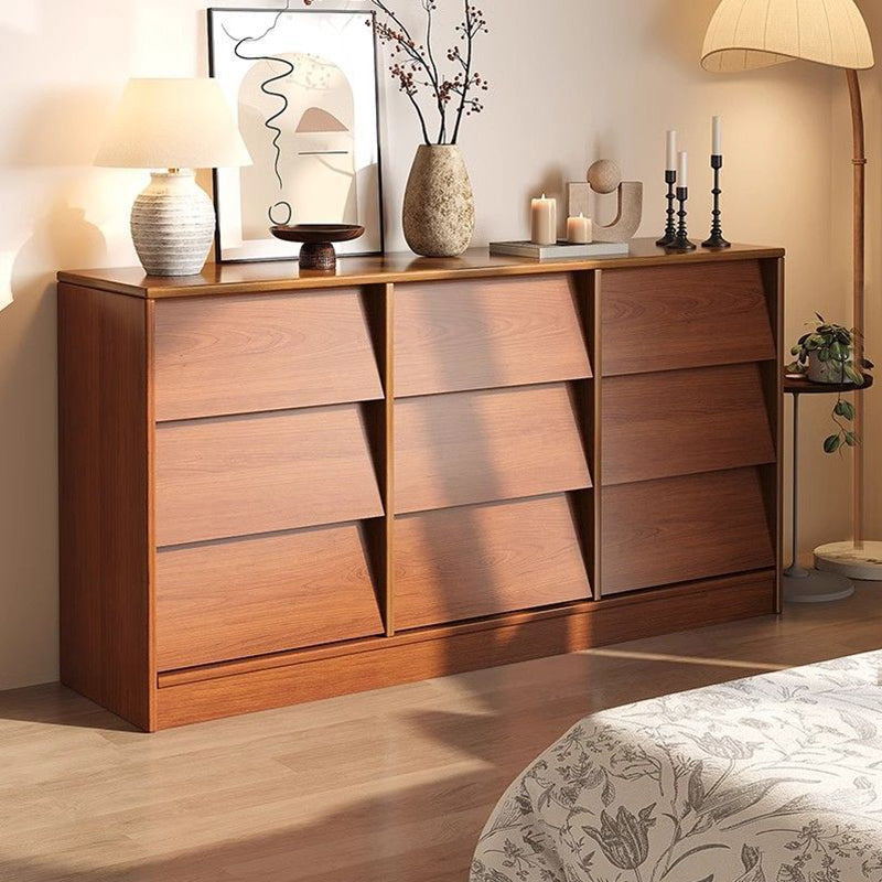 Contemporary Retro Venetian Blind Solid Wood Storage Cabinet with Ecological Board and Carbon Steel Frame, 6/9-Drawer, for Living Room & Bedroom