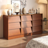 Contemporary Retro Venetian Blind Solid Wood Storage Cabinet with Ecological Board and Carbon Steel Frame, 6/9-Drawer, for Living Room & Bedroom