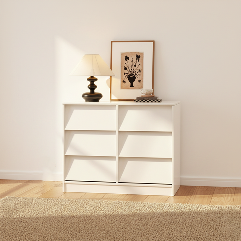 Contemporary Retro Venetian Blind Solid Wood Storage Cabinet with Ecological Board and Carbon Steel Frame, 6/9-Drawer, for Living Room & Bedroom