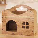 Traditional Rustic Cat Beds – House-Shaped, Wavy Rectangle Design, MDF & Corrugated Paper Construction, 1-Cabinet for Living Room