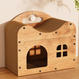 Traditional Rustic Cat Beds – House-Shaped, Wavy Rectangle Design, MDF & Corrugated Paper Construction, 1-Cabinet for Living Room