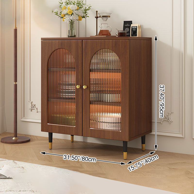Traditional Rustic 3-Tier Rectangular Storage Cabinet — Glass Front, Faux Rattan Weaving, Large-Capacity Wood Particle Board, Living Room