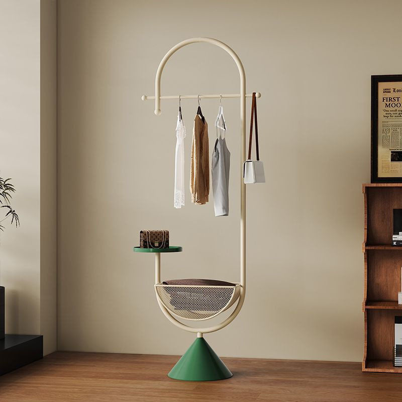 Modern Minimalist G-Shaped Hall Tree in Iron Carbon Steel, Freestanding with 1 Basket for Bedroom