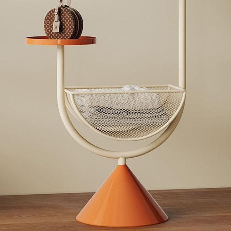 Modern Minimalist G-Shaped Hall Tree in Iron Carbon Steel, Freestanding with 1 Basket for Bedroom