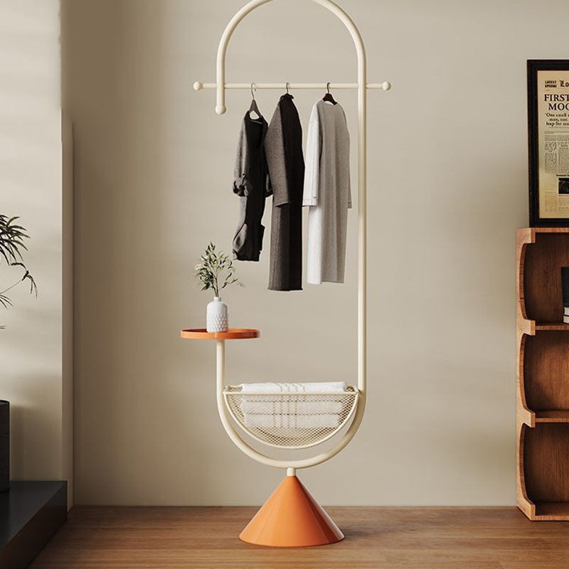 Modern Minimalist G-Shaped Hall Tree in Iron Carbon Steel, Freestanding with 1 Basket for Bedroom