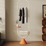 Modern Minimalist G-Shaped Hall Tree in Iron Carbon Steel, Freestanding with 1 Basket for Bedroom