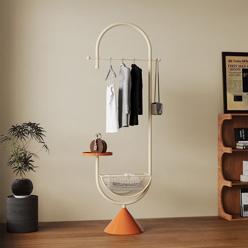 Modern Minimalist G-Shaped Hall Tree in Iron Carbon Steel, Freestanding with 1 Basket for Bedroom