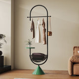 Modern Minimalist G-Shaped Hall Tree in Iron Carbon Steel, Freestanding with 1 Basket for Bedroom