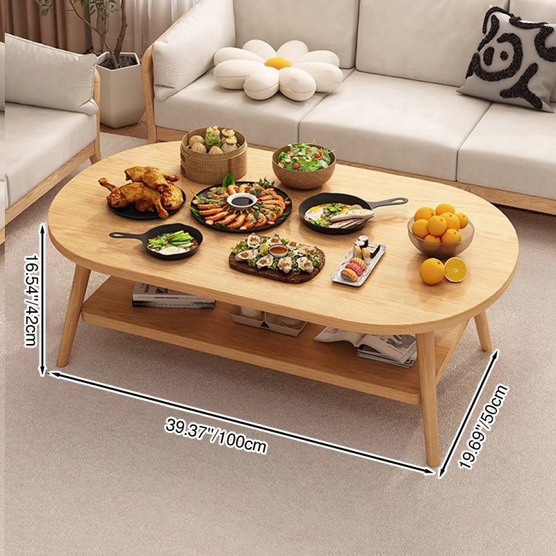 Modern Minimalist Oval Coffee Table – 2-Tier, Engineered Wood and Solid Wood, for Living Room