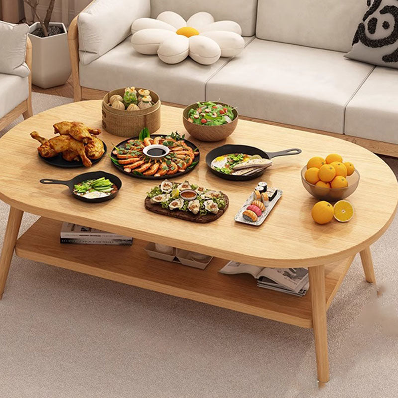 Modern Minimalist Oval Coffee Table – 2-Tier, Engineered Wood and Solid Wood, for Living Room