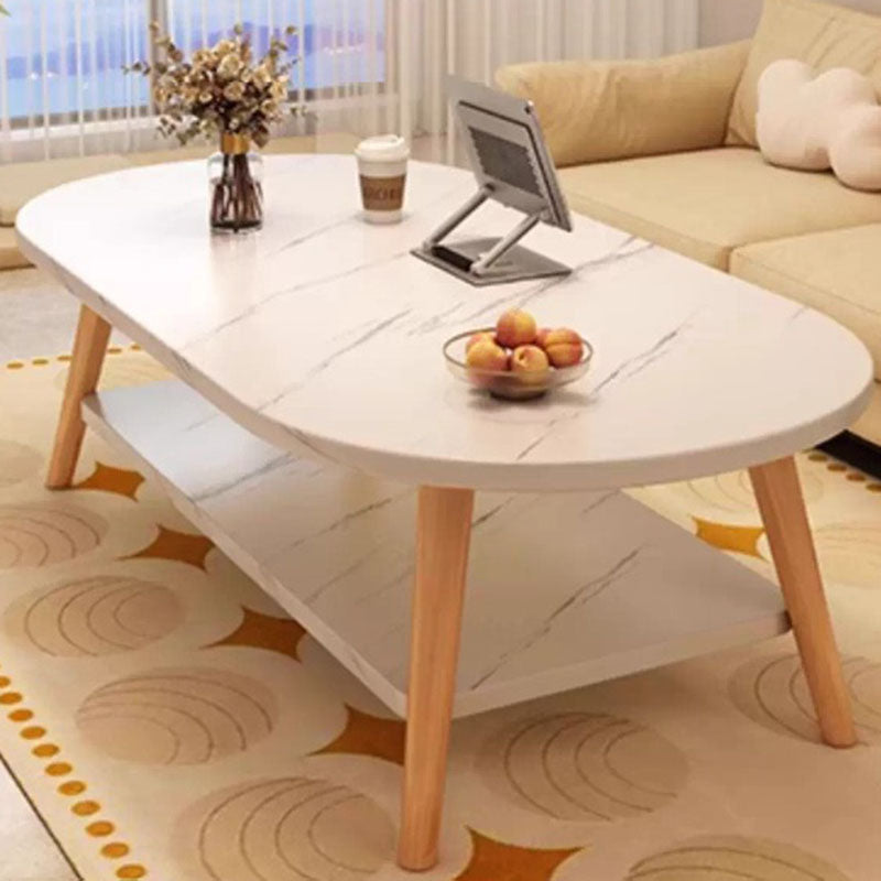 Modern Minimalist Oval Coffee Table – 2-Tier, Engineered Wood and Solid Wood, for Living Room