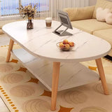 Modern Minimalist Oval Coffee Table – 2-Tier, Engineered Wood and Solid Wood, for Living Room