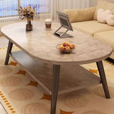 Modern Minimalist Oval Coffee Table – 2-Tier, Engineered Wood and Solid Wood, for Living Room