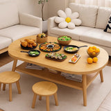 Modern Minimalist Oval Coffee Table – 2-Tier, Engineered Wood and Solid Wood, for Living Room