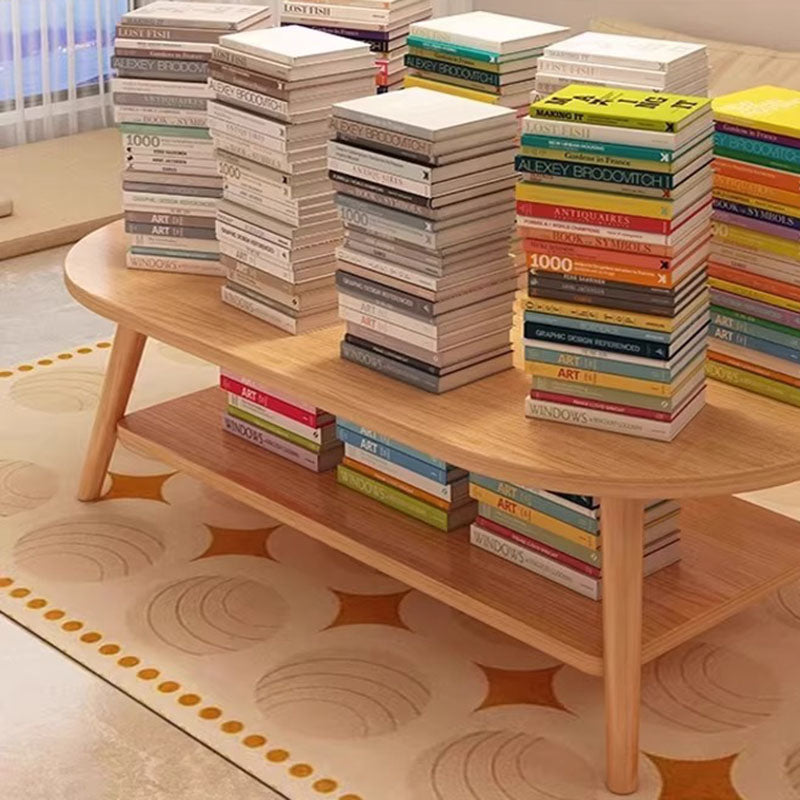 Modern Minimalist Oval Coffee Table – 2-Tier, Engineered Wood and Solid Wood, for Living Room