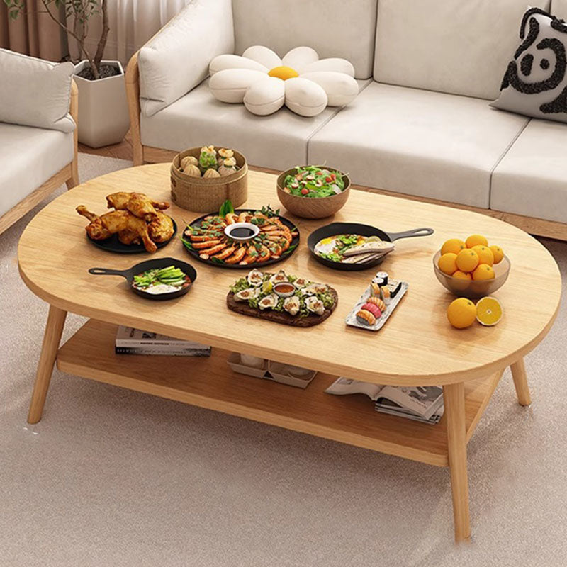 Modern Minimalist Oval Coffee Table – 2-Tier, Engineered Wood and Solid Wood, for Living Room