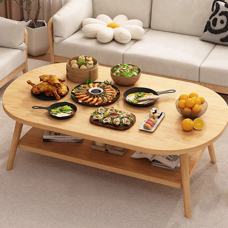 Modern Minimalist Oval Coffee Table – 2-Tier, Engineered Wood and Solid Wood, for Living Room