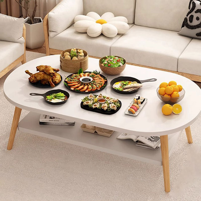 Modern Minimalist Oval Coffee Table – 2-Tier, Engineered Wood and Solid Wood, for Living Room