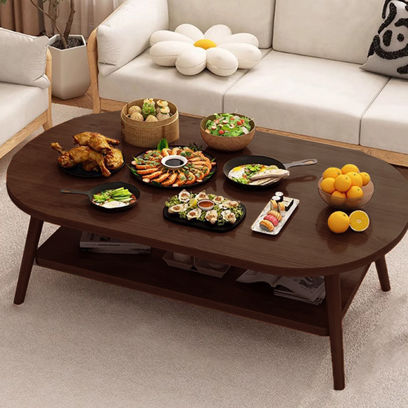 Modern Minimalist Oval Coffee Table – 2-Tier, Engineered Wood and Solid Wood, for Living Room