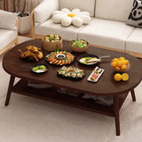 Modern Minimalist Oval Coffee Table – 2-Tier, Engineered Wood and Solid Wood, for Living Room
