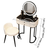 Modern Minimalist Iron Wood & Glass Makeup Vanity Table with PU Leather Stool, LED Mirror, and 2 Drawers – Rectangular Bedroom Vanity Set