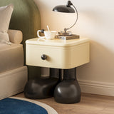 Modern Art Deco Kids Nightstand — Square Wood MDF, 1-Drawer Bedside Table for Bedroom