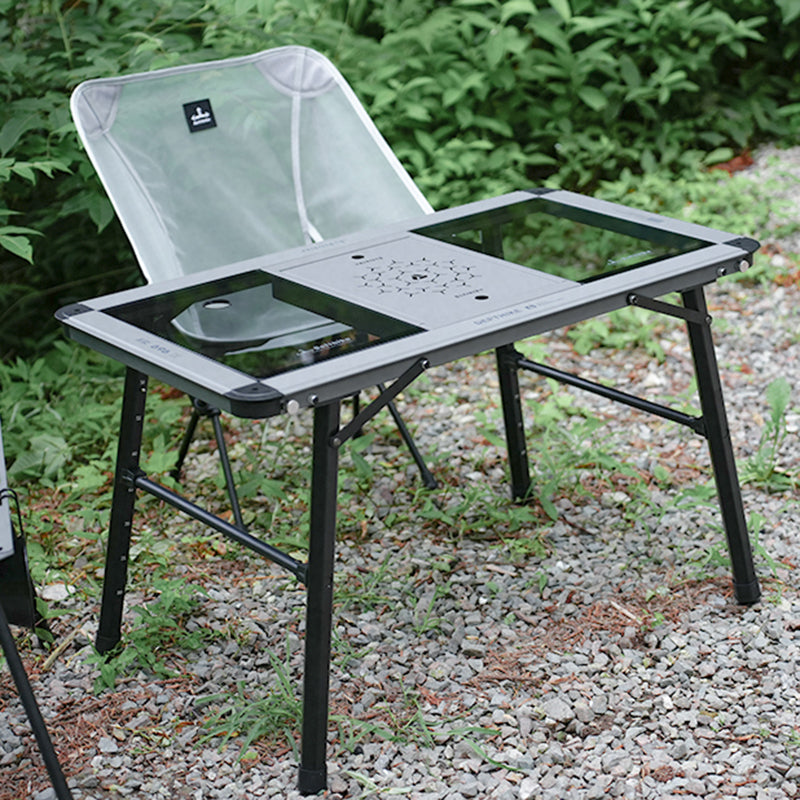 Sleek Modern Minimalist Aluminum-Nylon Outdoor Dining Table: Rectangular, Height-Adjustable, Portable & Modular, 1-Tier for Patio