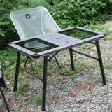 Sleek Modern Minimalist Aluminum-Nylon Outdoor Dining Table: Rectangular, Height-Adjustable, Portable & Modular, 1-Tier for Patio