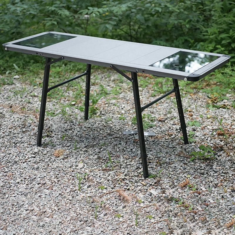 Sleek Modern Minimalist Aluminum-Nylon Outdoor Dining Table: Rectangular, Height-Adjustable, Portable & Modular, 1-Tier for Patio