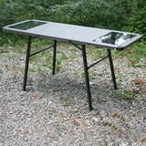 Sleek Modern Minimalist Aluminum-Nylon Outdoor Dining Table: Rectangular, Height-Adjustable, Portable & Modular, 1-Tier for Patio