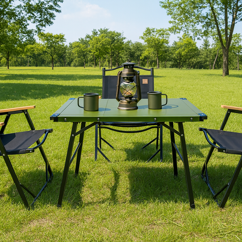 Sleek Modern Minimalist Aluminum-Nylon Outdoor Dining Table: Rectangular, Height-Adjustable, Portable & Modular, 1-Tier for Patio