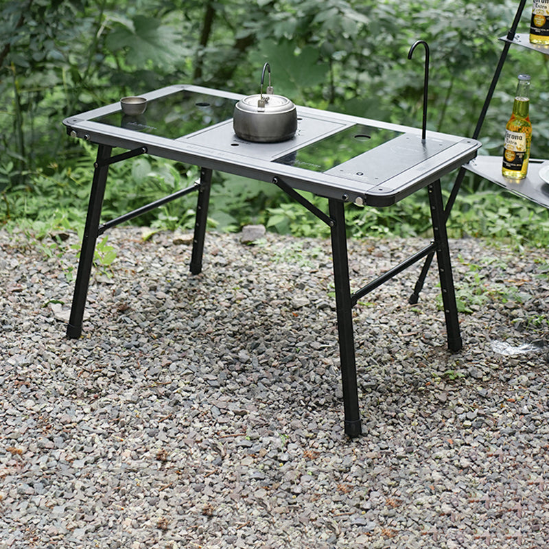 Sleek Modern Minimalist Aluminum-Nylon Outdoor Dining Table: Rectangular, Height-Adjustable, Portable & Modular, 1-Tier for Patio