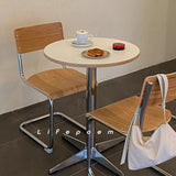 Modern Minimalist Round Dining Table with Solid Wood & Plywood, Stainless Steel & Aluminum Frame, 1-Tier Storage for Dining Room & Kitchen