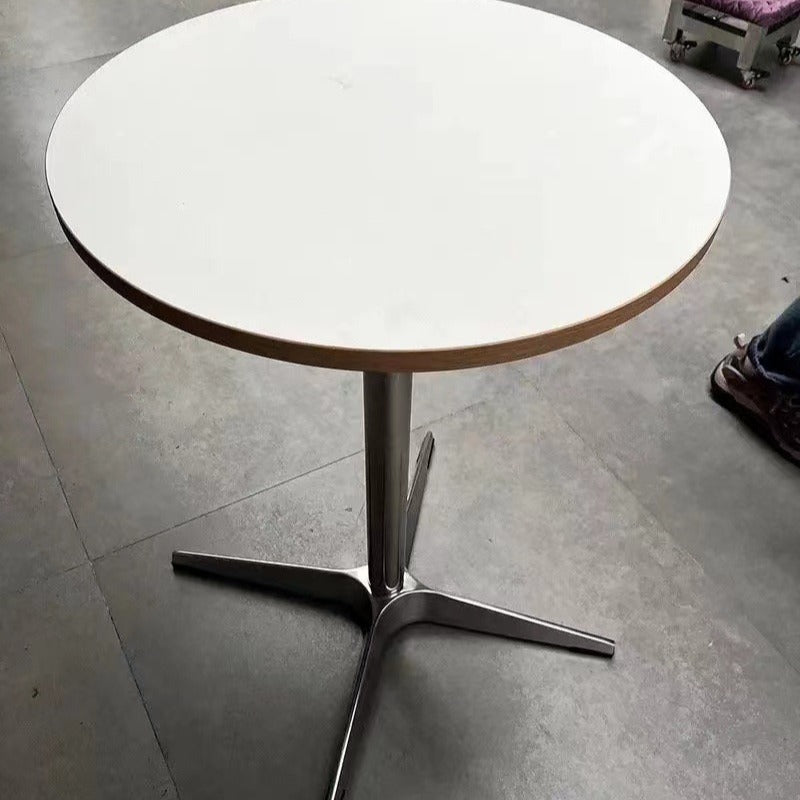 Modern Minimalist Round Dining Table with Solid Wood & Plywood, Stainless Steel & Aluminum Frame, 1-Tier Storage for Dining Room & Kitchen