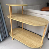 Modern Minimalist Round-Oval Solid Wood End Table with 3-Tier Storage for Living Room