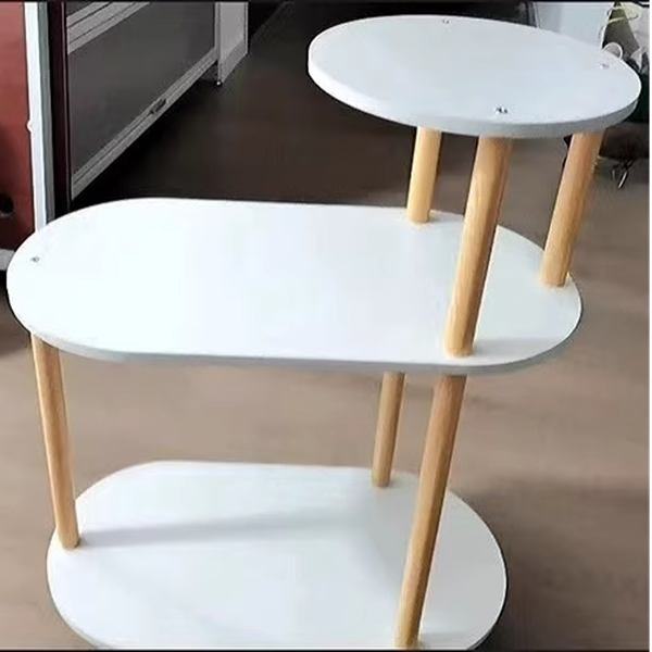 Modern Minimalist Round-Oval Solid Wood End Table with 3-Tier Storage for Living Room