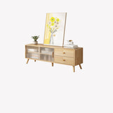 Contemporary Rectangle TV Stand in Solid Wood and Glass with 2 Drawers for Living Room