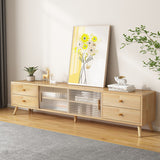 Contemporary Rectangle TV Stand in Solid Wood and Glass with 2 Drawers for Living Room