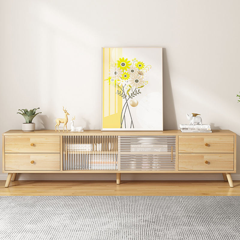 Contemporary Rectangle TV Stand in Solid Wood and Glass with 2 Drawers for Living Room