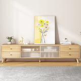 Contemporary Rectangle TV Stand in Solid Wood and Glass with 2 Drawers for Living Room