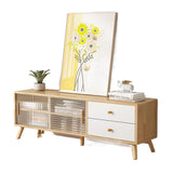 Contemporary Rectangle TV Stand in Solid Wood and Glass with 2 Drawers for Living Room